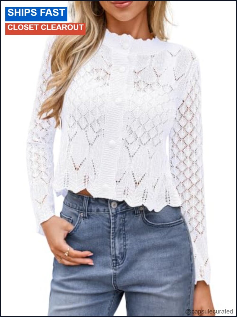 Cropped Cardigan Sweater Women Crochet Button Up Fall Layering Knit Top